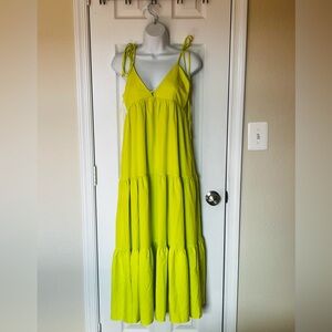 Endless Rose Lime Green Tie-Shoulder Tiered Maxi Dress